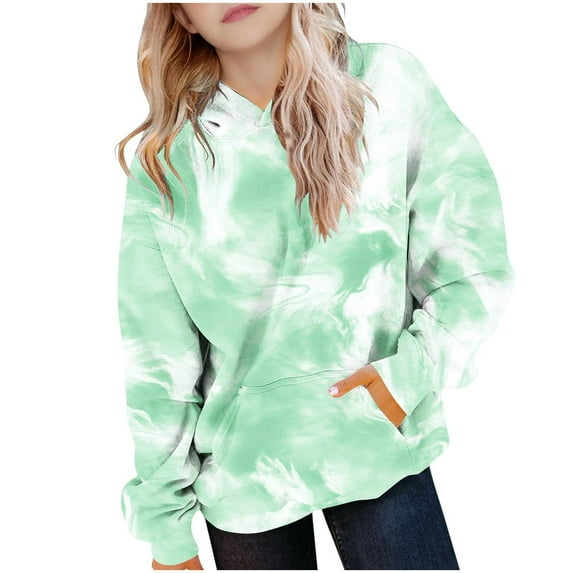Fmbrln Girls Fleece Hoodies Long Sleeve Gradient Print Hooded Sweatshirts Casual Loose Comfy Pullover Tops with Pockets Fall Winter Fashion Clothes for Kids 2-13Y