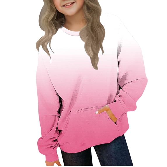 Fmbrln Girls Fleece Sweatshirts Long Sleeve Crew Neck Sweatshirts Casual Loose Gradient Print Pullover Tops with Pockets, Sizes 2-11Y