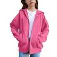 thumbnail image 1 of Fmbrln Girls Full Zip Up Hoodies Long Sleeve Solid Color Hooded Sweatshirts Loose Comfy Lightweight Sweatshirts Coat with Pockets, Sizes 5-14Y, 1 of 5