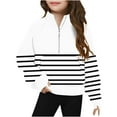 thumbnail image 1 of Fmbrln Girls Half Zip Up Fleece Sweatshirts Casual Long Sleeve Stripe Print Pullover Sweatshirts Tops with Thumb Hole and Pockets Fall Winter Trendy Clothing for Kids 5-14Y, 1 of 4