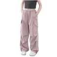 thumbnail image 1 of Fmbrln Girls Trendy Cargo Pants Drawstring Elastic Waist Multipockets Wide Leg Pants Lounge Outdoor Hiking Pants, Sizes 5-14Y, 1 of 3