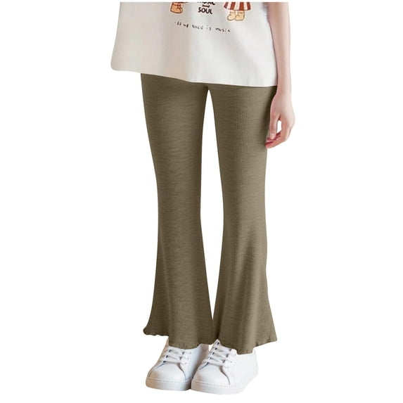 Fmbrln Girls Trendy Flared Leg Pants Casual Loose Solid Color Cotton Flared Pants Comfy Lightweight Home Pants, Sizes 2-7Y