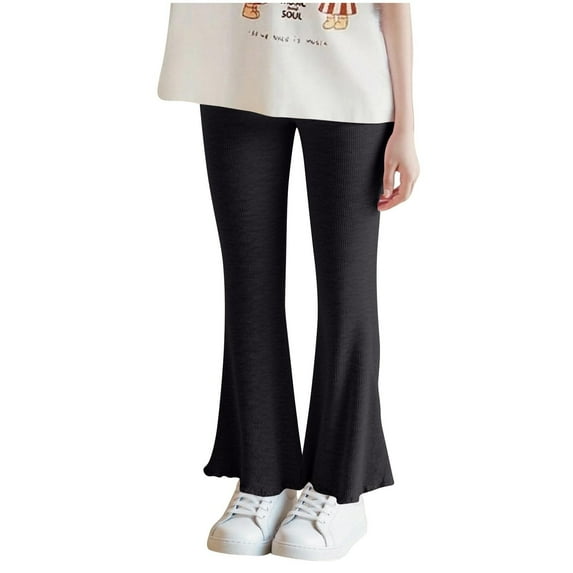 Fmbrln Girls Trendy Flared Leg Pants Casual Loose Solid Color Cotton Flared Pants Comfy Lightweight Home Pants, Sizes 2-7Y