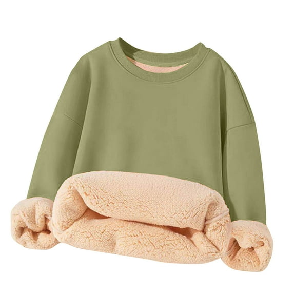 Fmbrln Girls Winter Fleece Sweatshirts Crew Neck Long Sleeve Pullover Sweatshirts Casual Loose Solid Color Sweatshirts Fall Winter Warm Clothes, Sizes 3-15Y