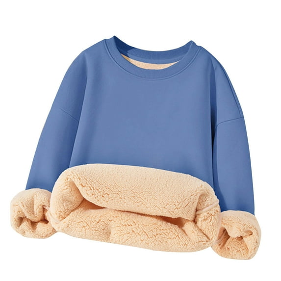 Fmbrln Girls Winter Fleece Sweatshirts Crew Neck Long Sleeve Pullover Sweatshirts Casual Loose Solid Color Sweatshirts Fall Winter Warm Clothes, Sizes 3-15Y