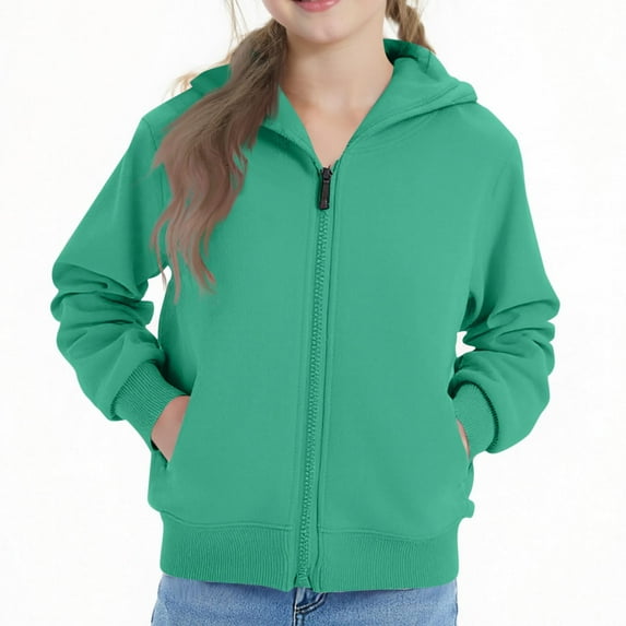 Fmbrln Girls and Boys Full Zip Up Hoodies Long Sleeve Solid Color Hooded Sweatshirts Fall Fashion Athletic Coat with Pockets, Sizes 1-11Y