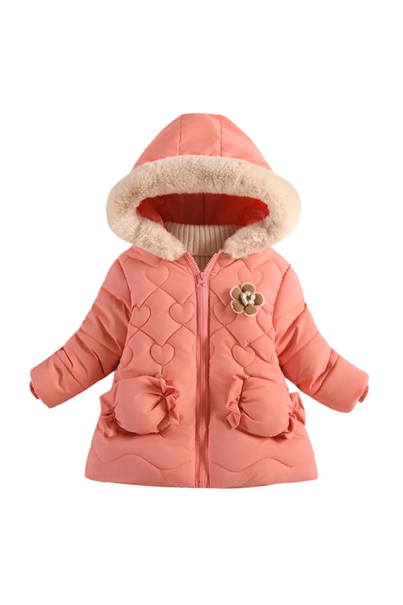 Girls and Boys Thicken Fleece Lined Hooded Jackets Long Sleeve Zip-Up Quilted Coat Winter Puffer Down Jackets for Toddler