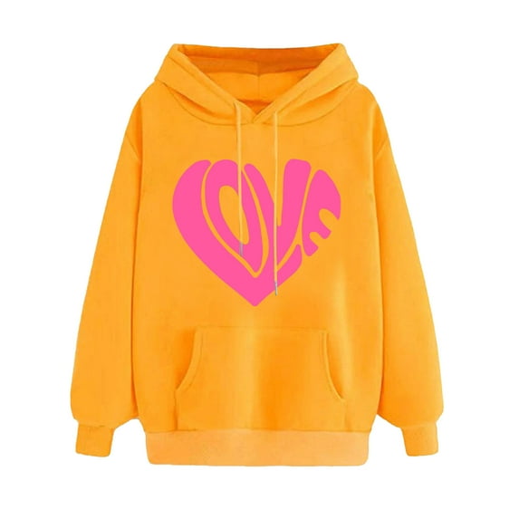 Fmbrln Hooded Sweatshirt Womens Valentine's Day Love Graphic Hoodie Pullover Casual Long Sleeve Tops Holiday Gifts