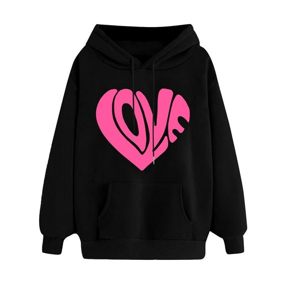 Fmbrln Hooded Sweatshirt Womens Valentine's Day Love Graphic Hoodie Pullover Casual Long Sleeve Tops Holiday Gifts