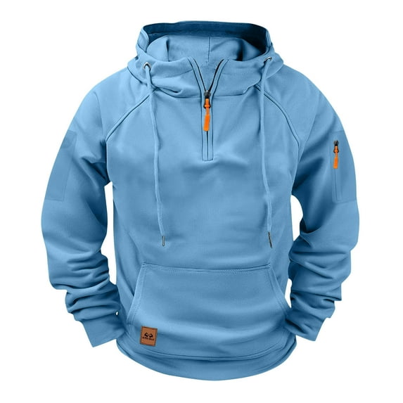 Fmbrln Hoodies for Men Quarter Zip Up Long Sleeve Hooded Sweatshirts Cargo Pullover Tops with Pockets