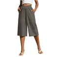 thumbnail image 1 of Fmbrln Linen Capris Pants for Women Casual Loose Fit Elastic Waist Straight Wide Leg Capris Pants with Pockets, 1 of 6