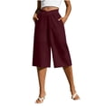 thumbnail image 1 of Fmbrln Linen Capris Pants for Women Casual Loose Fit Elastic Waist Straight Wide Leg Capris Pants with Pockets, 1 of 6