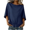 thumbnail image 1 of Fmbrln Linen Shirts for Women Summer Half Sleeve Crew Neck Tops Fashion Casual Loose Fit Solid Blouses, 1 of 9