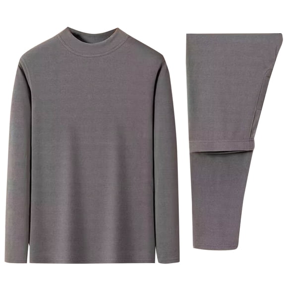 Fmbrln Men Outfits 2 Piece Sets Crew Neck Long Sleeve Tops and Long Pants Thermal Underwear Set Soft Stretchy Base Layer for Fall Winter Cold Weather Gray S
