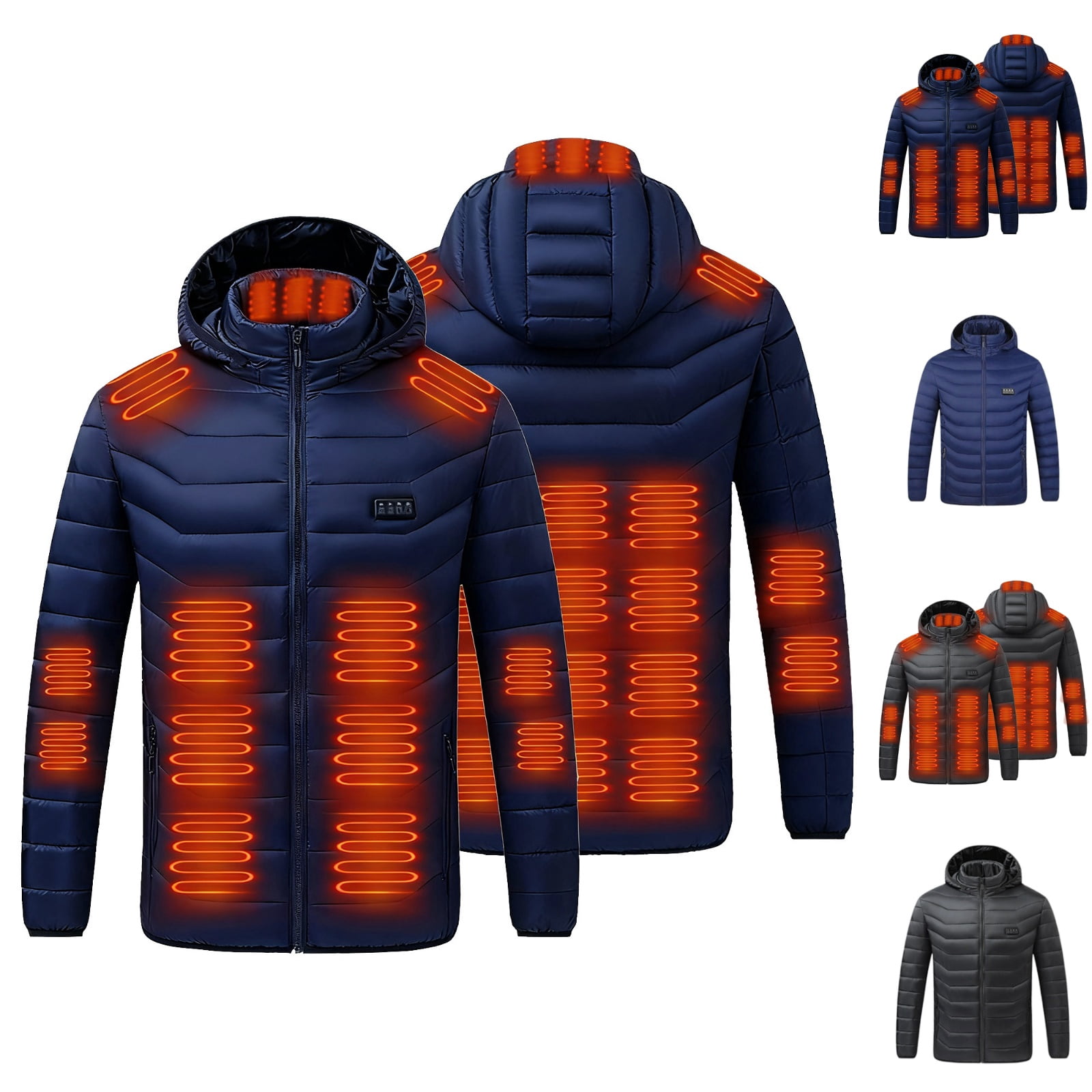 Fmbrln Men's 29 Zone Solid Color Heated Puffer Jacket Detachable Hood ...
