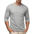 thumbnail image 1 of Fmbrln Men's 3/4 Sleeve Shirts Crew Neck Solid Color T Shirts Fall Casual Pullover Tops with Pocket Gray 3XL, 1 of 5