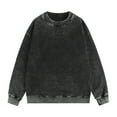 thumbnail image 1 of Fmbrln Men's Acid Wash Sweatshirt Crew Neck Long Sleeve T Shirts Fall Winter Fashion Solid Color Loose Pullover Tops Black XL, 1 of 2