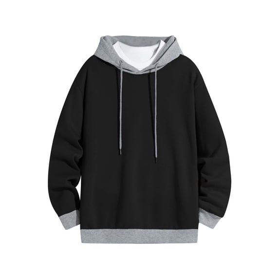 Fmbrln Men's Color Blocked Hoodie Fall Winter Casual Fashion Hooded Sweatshirt Long Sleeve Drawstring Pullover Tops Black L