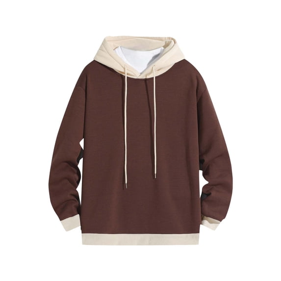 Fmbrln Men's Color Blocked Hoodie Fall Winter Casual Fashion Hooded Sweatshirt Long Sleeve Drawstring Pullover Tops Coffee S