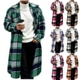 thumbnail image 1 of Fmbrln Men's Long Plaid Shacket Lapel Button Down Oversized Tartan Long Jacket Casual Fall Winter Outerwear for Men, 1 of 6