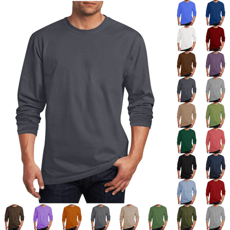 Fmbrln Men's Long Sleeve T Shirts Crew Neck Solid Color Fall Loose Pullover Tops Fashion Casual Shirts Dark Gray M