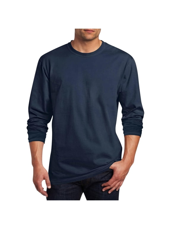 Men's Long Sleeve T Shirts Crew Neck Solid Color Fall Loose Pullover Tops Fashion Casual Shirts Navy XL