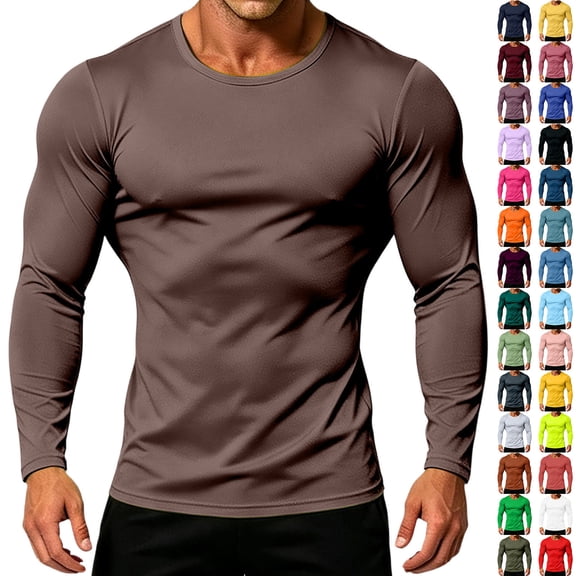 Fmbrln Men's Long Sleeve T Shirts Style Thin Slim Base Layer Shirts Fall Winter Solid Color Crew Neck Pullover Tops