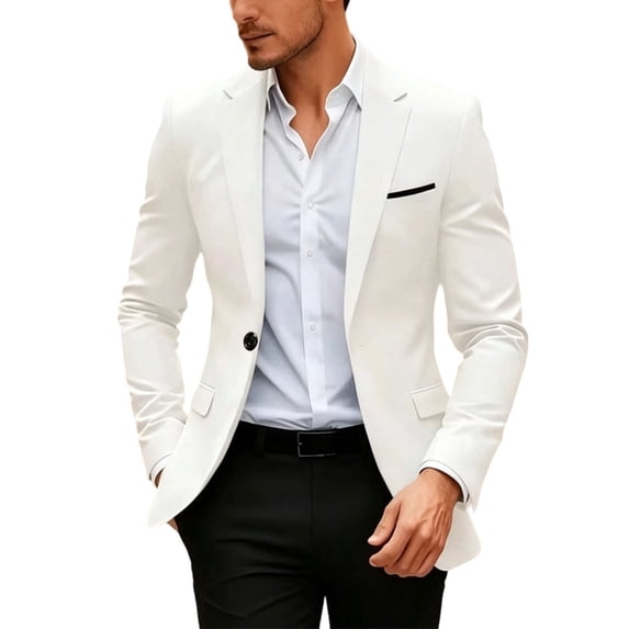 Fmbrln Men's One Button Blazer Summer Fall Long Sleeve Suit Jackets Solid Color Casual Tops with Pocket White S