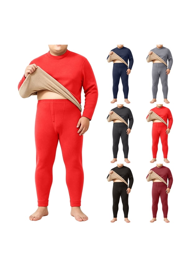 Men's Plus Size Thermal Underwear Set Mid Collar Fleece Lined Thermal Top & Long Johns Pants Sets Thick Warm Fuzzy Layers for Cold Weather