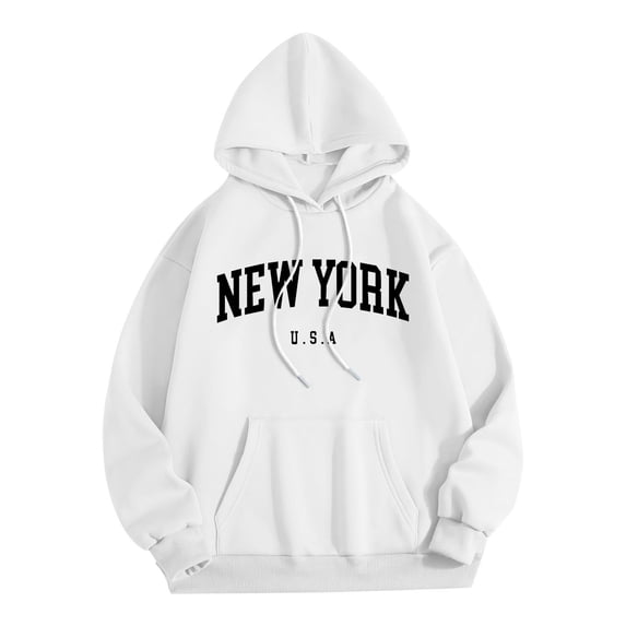 Fmbrln Men's Print Hoodie Fall Winter Long Sleeve Drawstring Hooded Sweatshirt Loose Casual Pullover Tops with Pocket White L