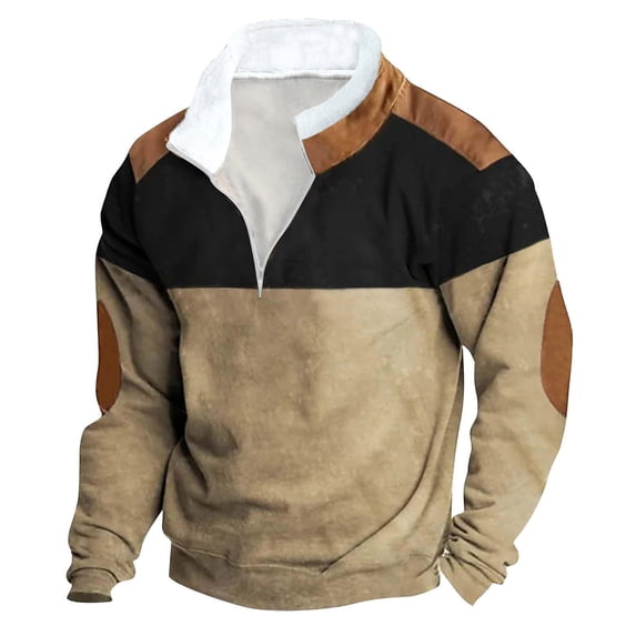 Fmbrln Men's Quarter Zip High Neck Sweatshirt Loose Color Blocked Long ...