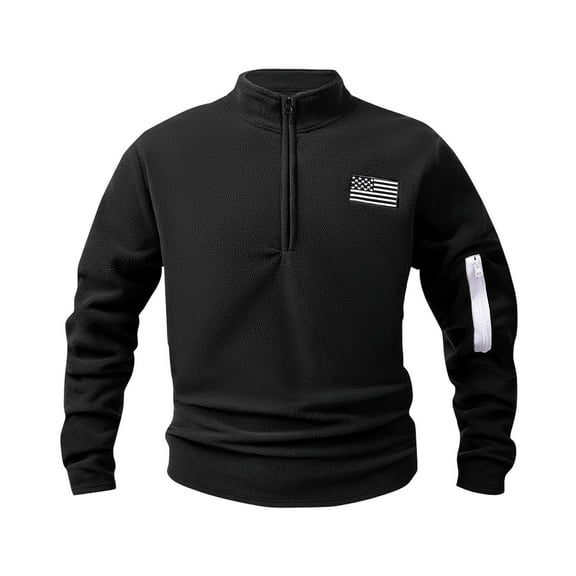 Fmbrln Mens 1/4 Zip Fleece Sweaters Fashion Long Sleeve Stand-up Collar Blouse Fall Winter Warm Pullover Tops Casual Loose Solid Color Tactical Tops Black M
