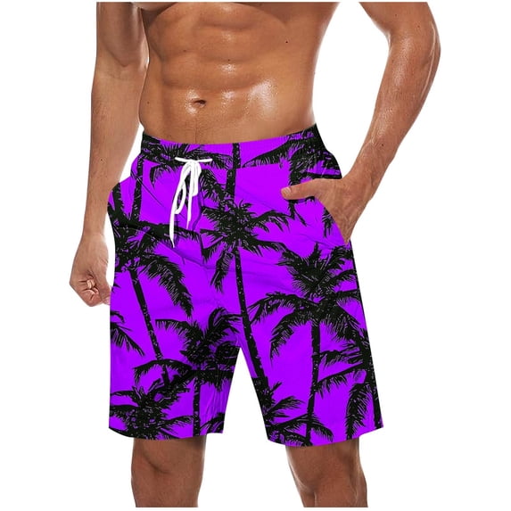 Fmbrln Mens Beach Shorts Hawaiian Drawstring Waist Tropical Printed Summer Shorts Fashion Casual Trunks
