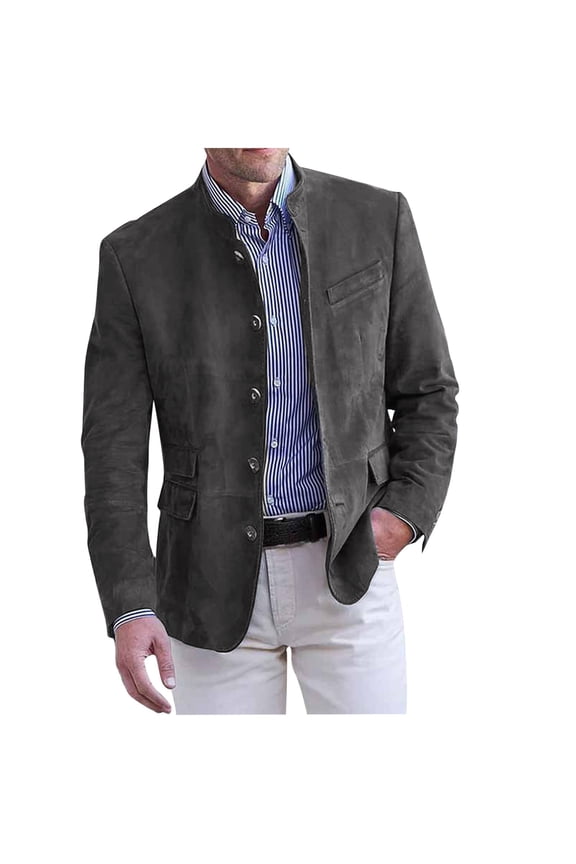 Mens Blazer Jackets Long Sleeve Stand Up Collar Suit Coat Casual Dressy Blazer Jackets Office Business Work Suit Jackets Dark Gray M