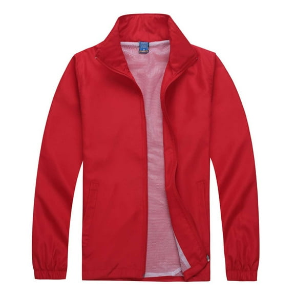 Fmbrln Mens Casual Lightweight Jackets Coat Full Zip Up Long Sleeve Stand Up Collar Jackets Outdoor Athletic Coat Fall Fashion Outwear Red L