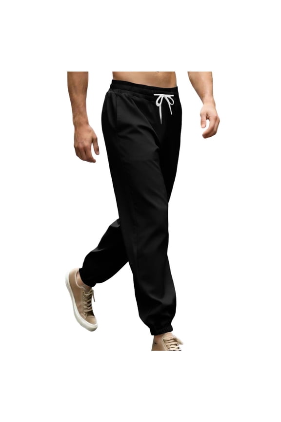 Mens Casual Pants Drawstring Elastic Waist Work Pants Summer Fashion Loose Fit Outdoor Athletic Trousers with Pockets