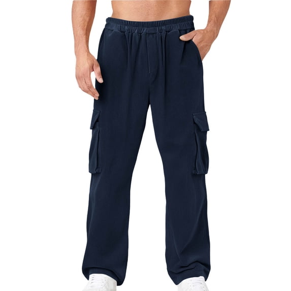Fmbrln Mens Corduroy Cargo Pants Casual Elastic Waist Multi Pockets Work Pants Loose Comfy Straight Leg Sweatpants Navy L