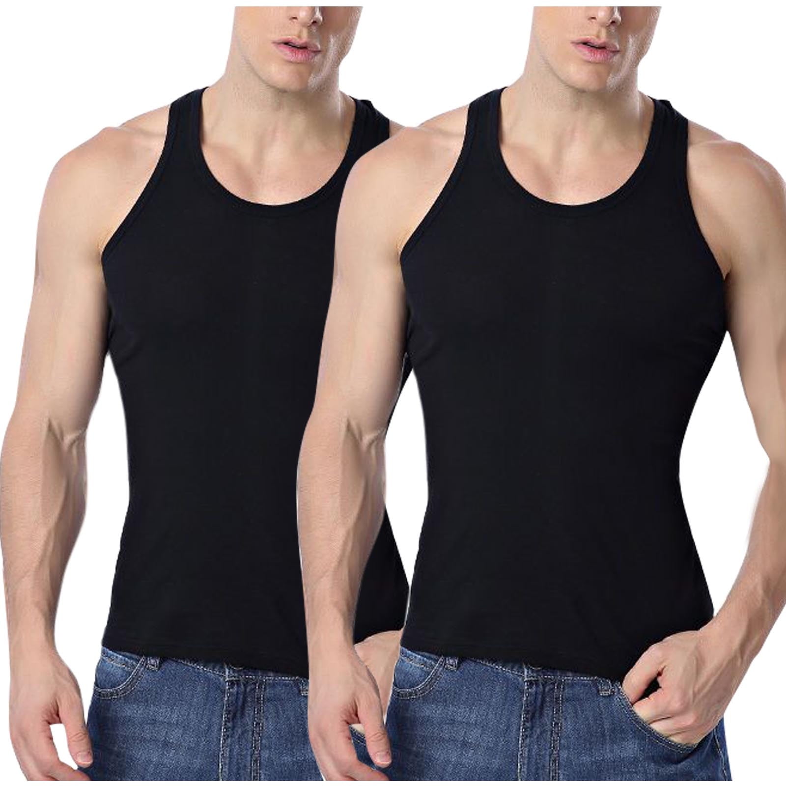 Fmbrln Mens Cotton Sports Tank Tops 2 Pack, Gym Muscle T-Shirts for Men ...