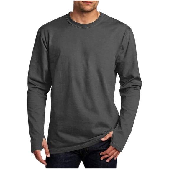 Fmbrln Mens Crew Neck T Shirts Open Finger Long Sleeve Fall Winter Shirts Solid Color Casual Fashion Pullover Tops Dark Gray 3XL