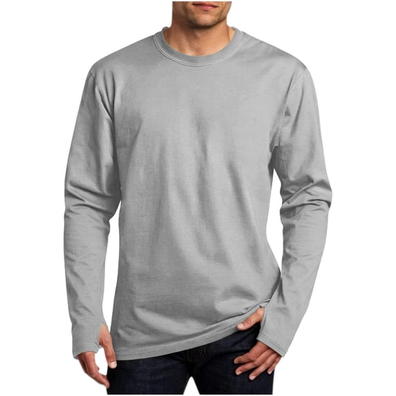 Fmbrln Mens Crew Neck T Shirts Open Finger Long Sleeve Fall Winter Shirts Solid Color Casual Fashion Pullover Tops Gray XL