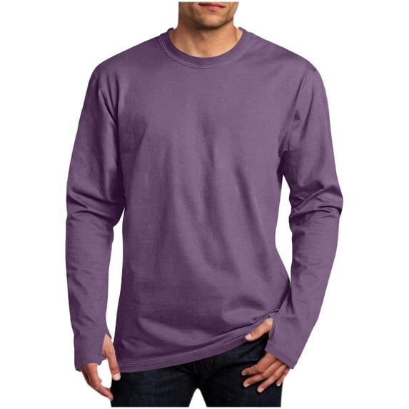 Fmbrln Mens Crew Neck T Shirts Open Finger Long Sleeve Fall Winter Shirts Solid Color Casual Fashion Pullover Tops Purple L
