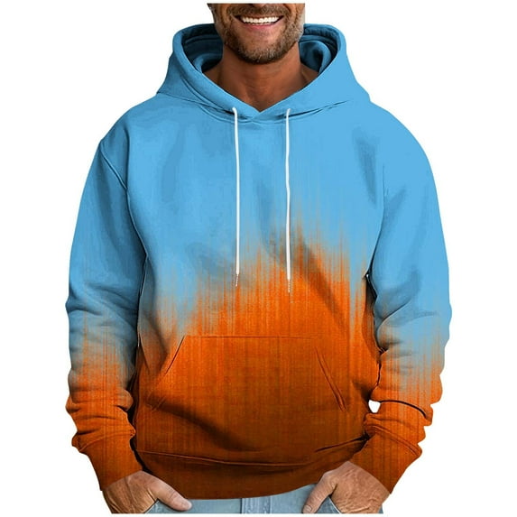 Fmbrln Mens Fall Winter Warm Fleece Hoodies Long Sleeve Gradient Print Hooded Sweatshirts Loose Comfy Pullover Tops with Pockets Light Blue 4XL