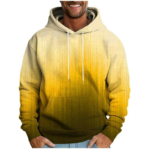 Fmbrln Mens Fall Winter Warm Fleece Hoodies Long Sleeve Gradient Print Hooded Sweatshirts Loose Comfy Pullover Tops with Pockets Yellow XL