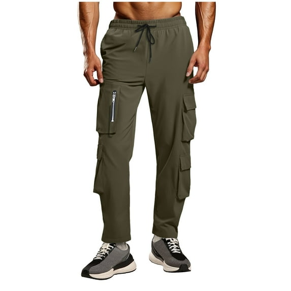 Fmbrln Mens Fashion Cargo Pants Drawstring Elastic Waist Multipockets Athletic Pants Lounge Outdoor Hiking Trousers Army Green S