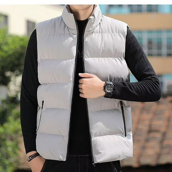 Fmbrln Mens Fashion Puffer Vest Casual Stand Collar Sleeveless Padded Jacket Winter Warm Coat Gray 4XL