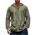 thumbnail image 1 of Fmbrln Mens Full Button Linen Hoodies Fall Fashion V Neck Long Sleeve Shirts Casual Loose Solid Color Jacket with Pockets Army Green 3XL, 1 of 5
