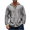 thumbnail image 1 of Fmbrln Mens Full Button Linen Hoodies Fall Fashion V Neck Long Sleeve Shirts Casual Loose Solid Color Jacket with Pockets Gray 3XL, 1 of 5
