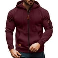 thumbnail image 1 of Fmbrln Mens Full Zip Up Cargo Hoodies Casual Long Sleeve Solid Hooded Sweatshirts Fall Winter Trendy Athletic Coat with Pockets Wine 3XL, 1 of 5
