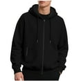 thumbnail image 1 of Fmbrln Mens Full Zip Up Fleece Hoodies Casual Long Sleeve Solid Color Hooded Sweatshirts Loose Comfy Workout Athletic Coat with Pockets Black XL, 1 of 4
