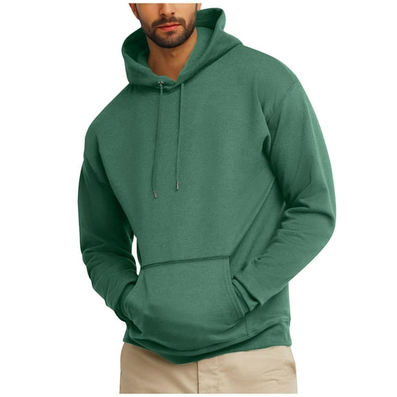 Fmbrln Mens Hoodies Casual Long Sleeve Fleece Hooded Sweatshirt Solid Color Loose Pullover Tops with Pockets